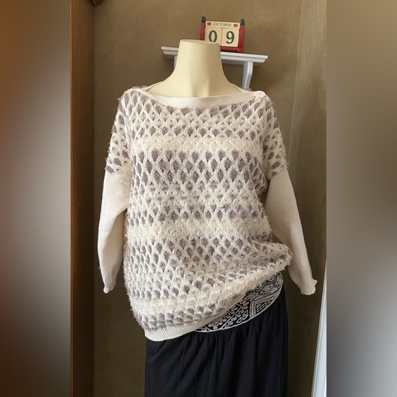 STEFANEL Winter Sweater Women, Light Color cream , white size M Honeycomb design - Picture 4 of 16